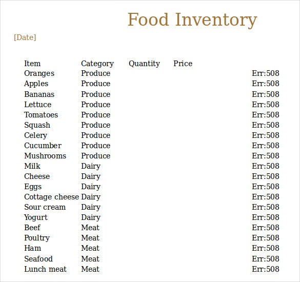Food inventory template for mac